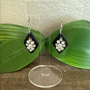 Handmade Polymer Clay with White Repurposed Crystal Earrings